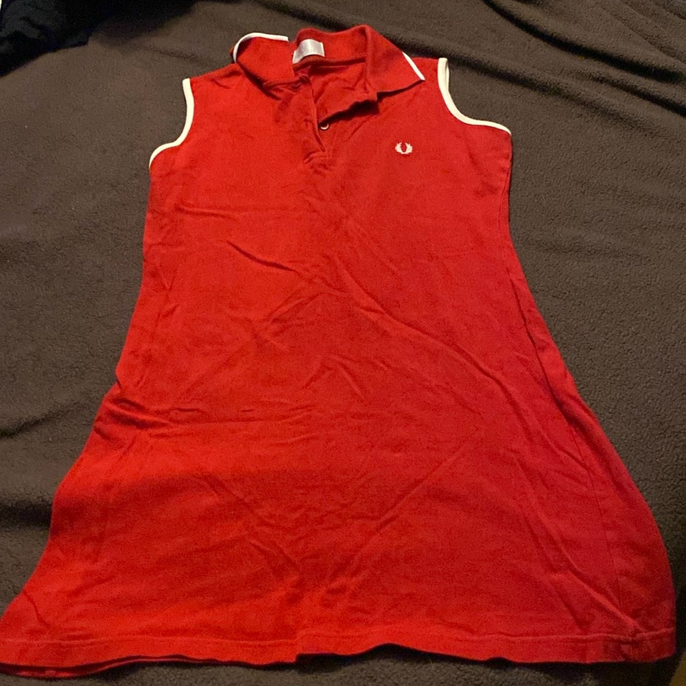 Fred Perry Polo Dress Red with White Piping. Sleeveless